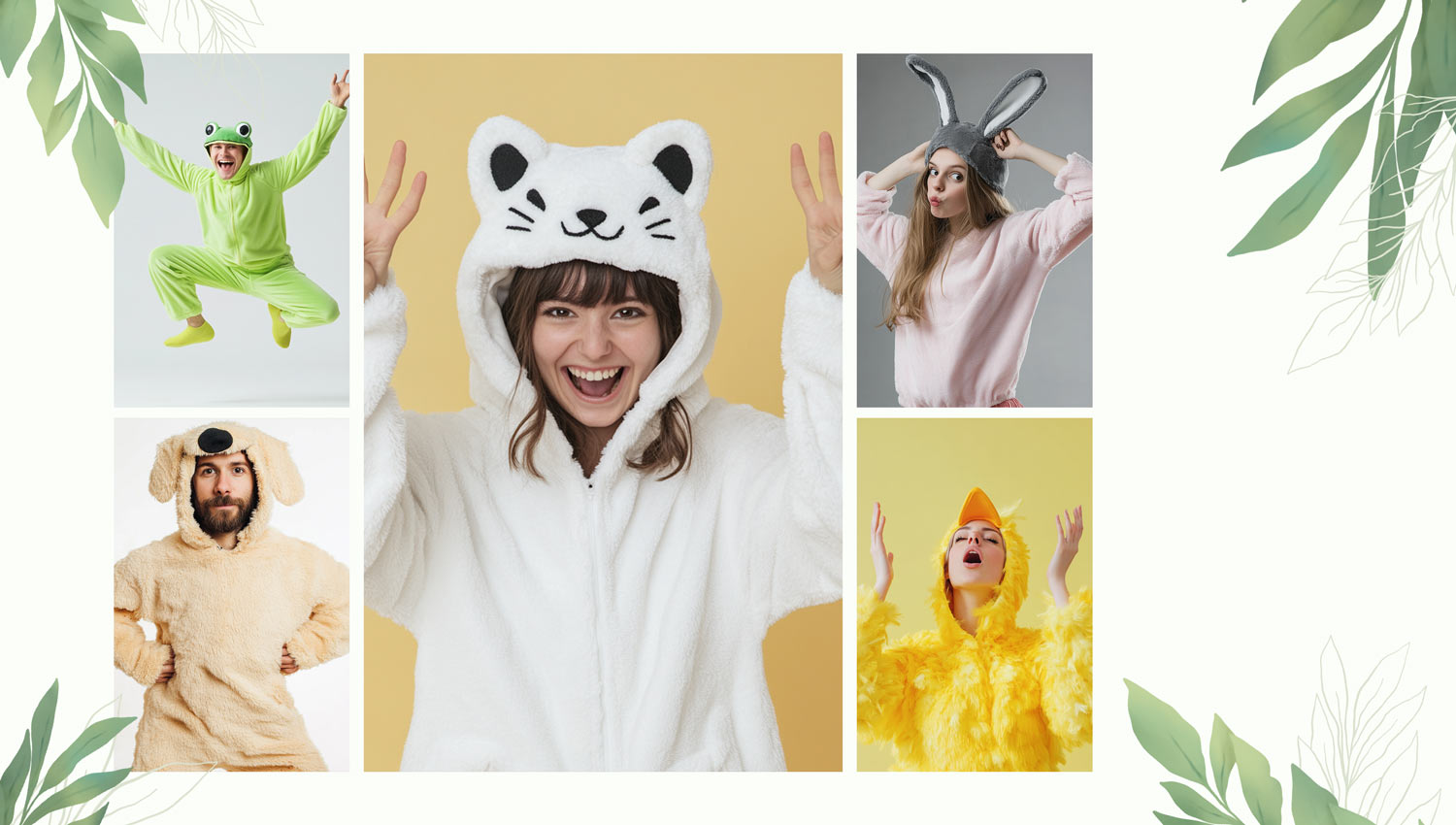Multiple mini-photos of players acting out simple pet actions (chasing tail, rolling over, scratching post) with playful paw-print overlays.
